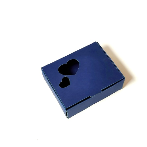 Коробочка из дизайнерского картона 100*80*35 мм "Сердечки" (темно-синяя)